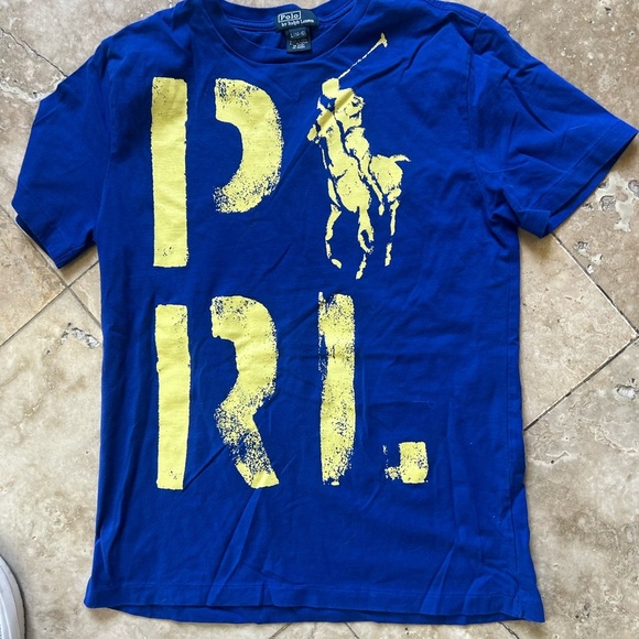 Polo by Ralph Lauren Blue T-Shirt with Yellow Logo boys size large 14/16 - Picture 7 of 7